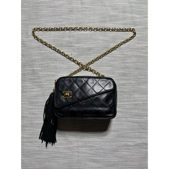 CHANEL Vintage Black Lamb Bijou Quilted Gold Chain Crossbody Bag 1994 - Picture 1 of 12
